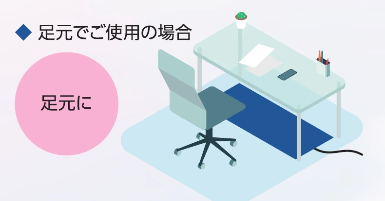 机の下の足元に電子シートを置いた配置図