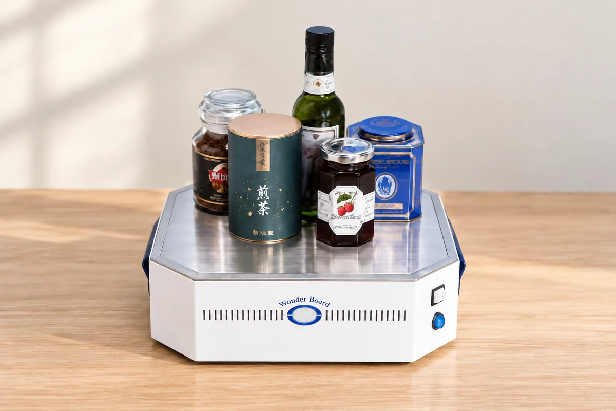 ワンダーボードにコーヒーや茶の容器をのせた使用例
